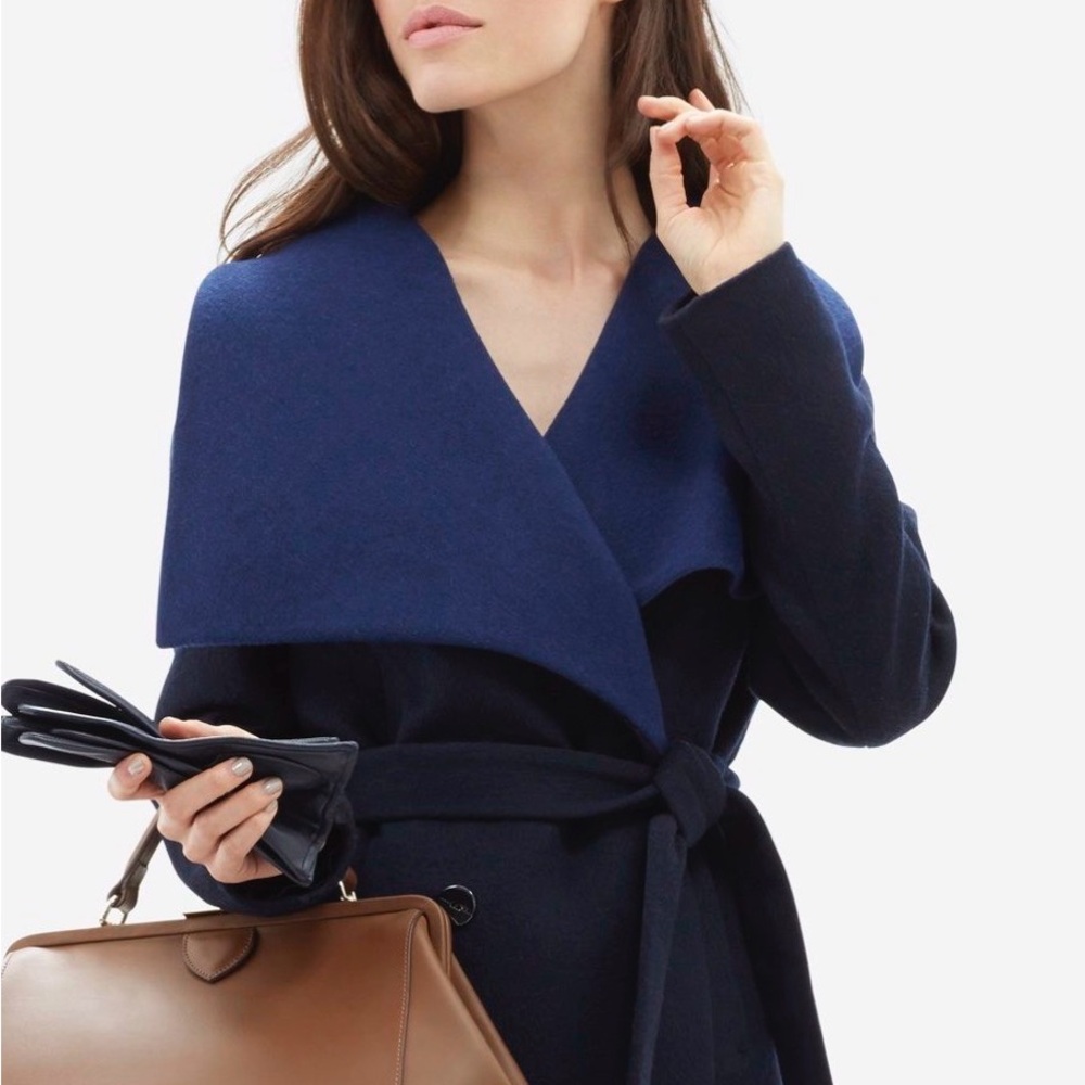 The Limited (Original Store) Luxe Shawl Collar Peacoat - navy, with belt, size L